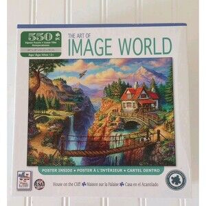 House On The Cliff Jigsaw Puzzle Factory 550 Piece Cottage Waterfall Bridge Art